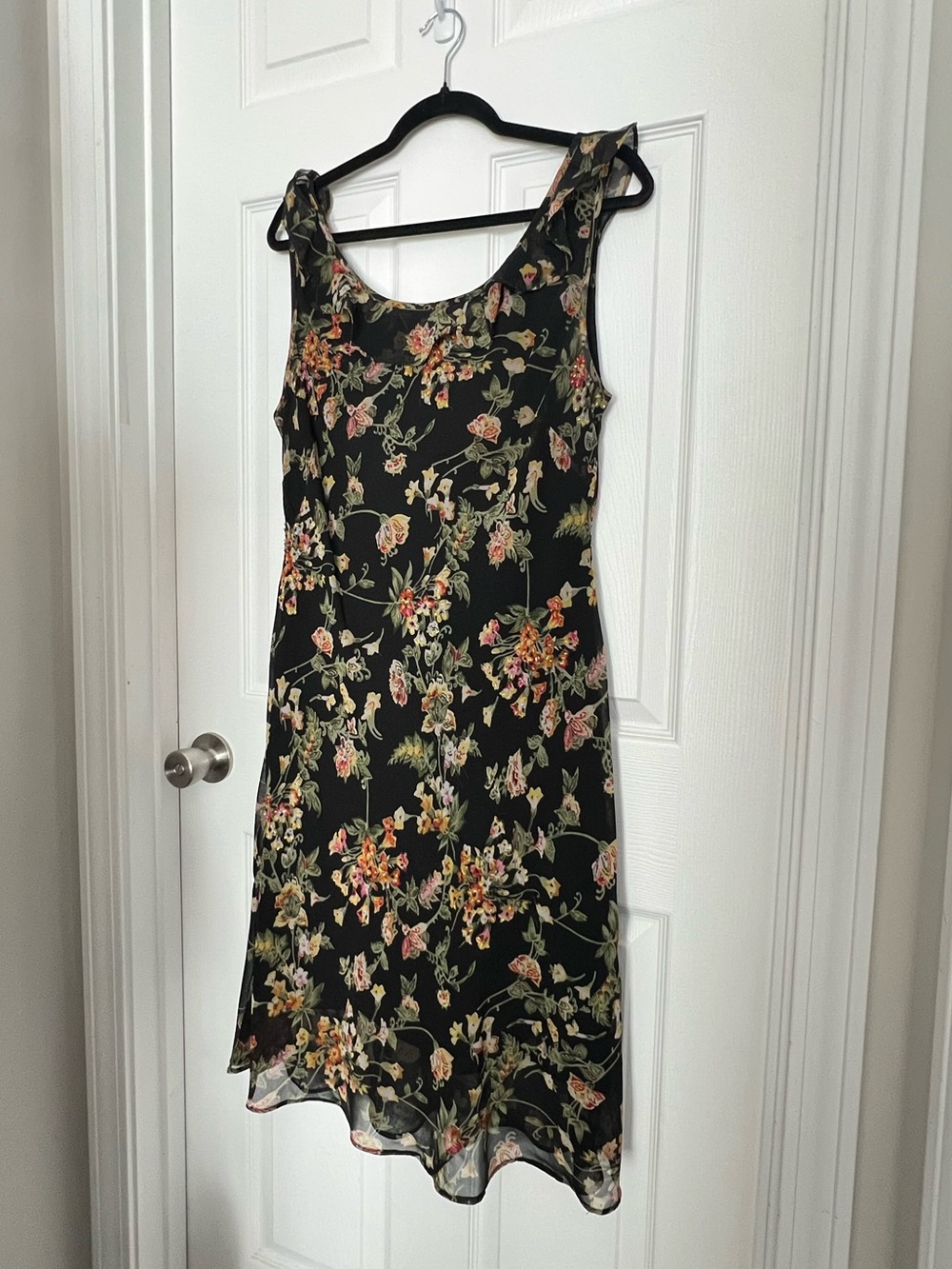 Vintage Eva Blue Floral Beaded Midi Dress | Black | Size 16